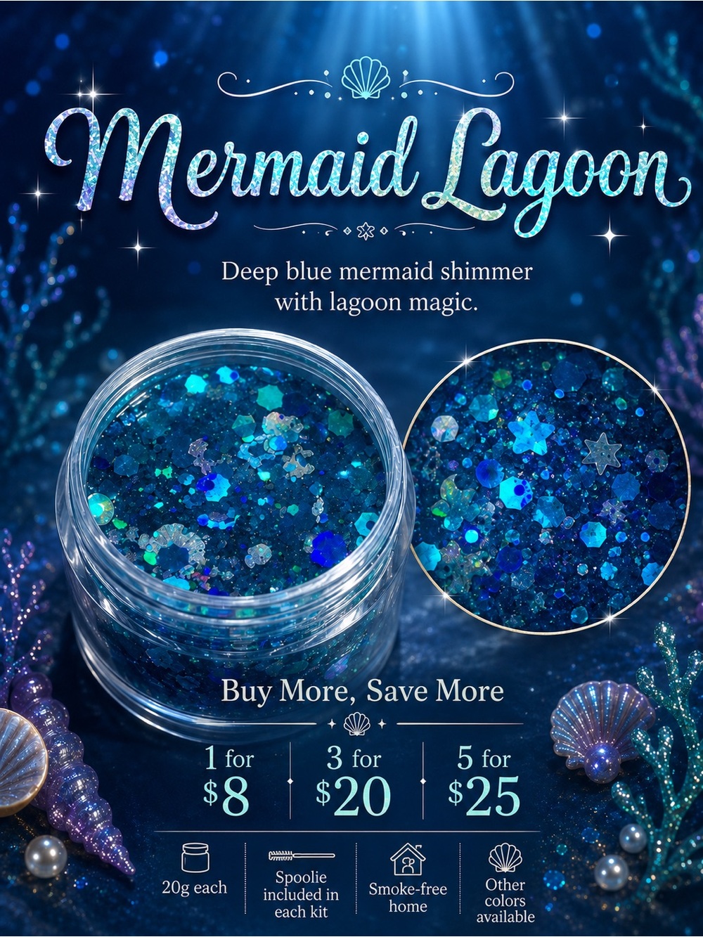 Mermaid Lagoon Deep Blue Shimmer Kids Hair Glitter